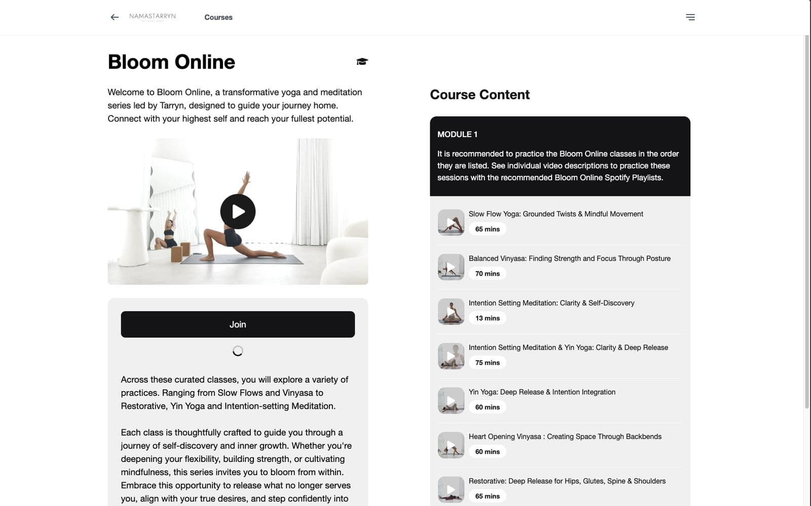 Bloom Online course library on desktop
